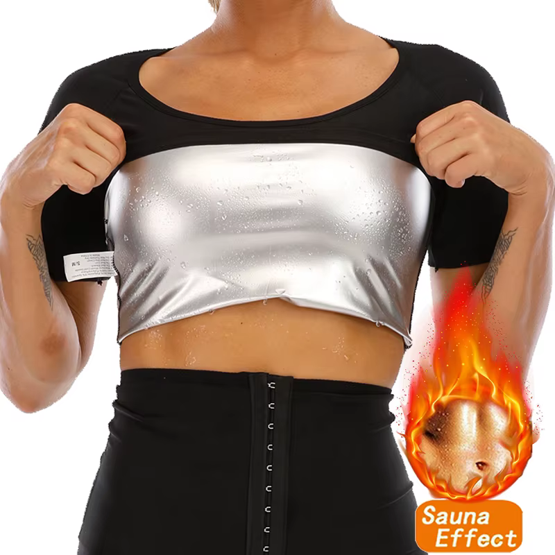 Hauts de sport pour femmes à manches courtes, effet sauna et brûle-graisse, pour la perte de poids, le yoga, la course, le fitness et comme vêtements de sport et de maintien corporel