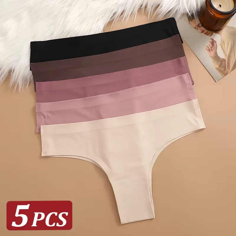5 pièces Sexy sans couture culotte brésilienne pour femmes string femme taille basse couleur unie slips confortable