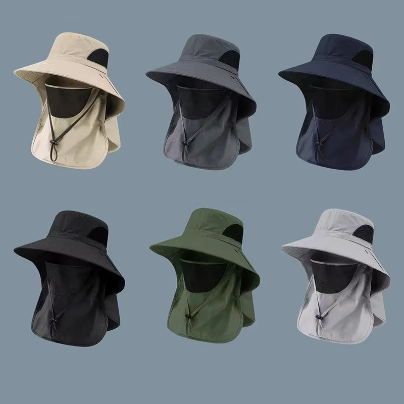 Chapeaux de soleil d'été pour hommes et femmes, protection UV, casquette de pêche, chasse en plein air, randonnée, camping, visière, chapeau E27, rabat de cou, chapeau de poisson Suffolk