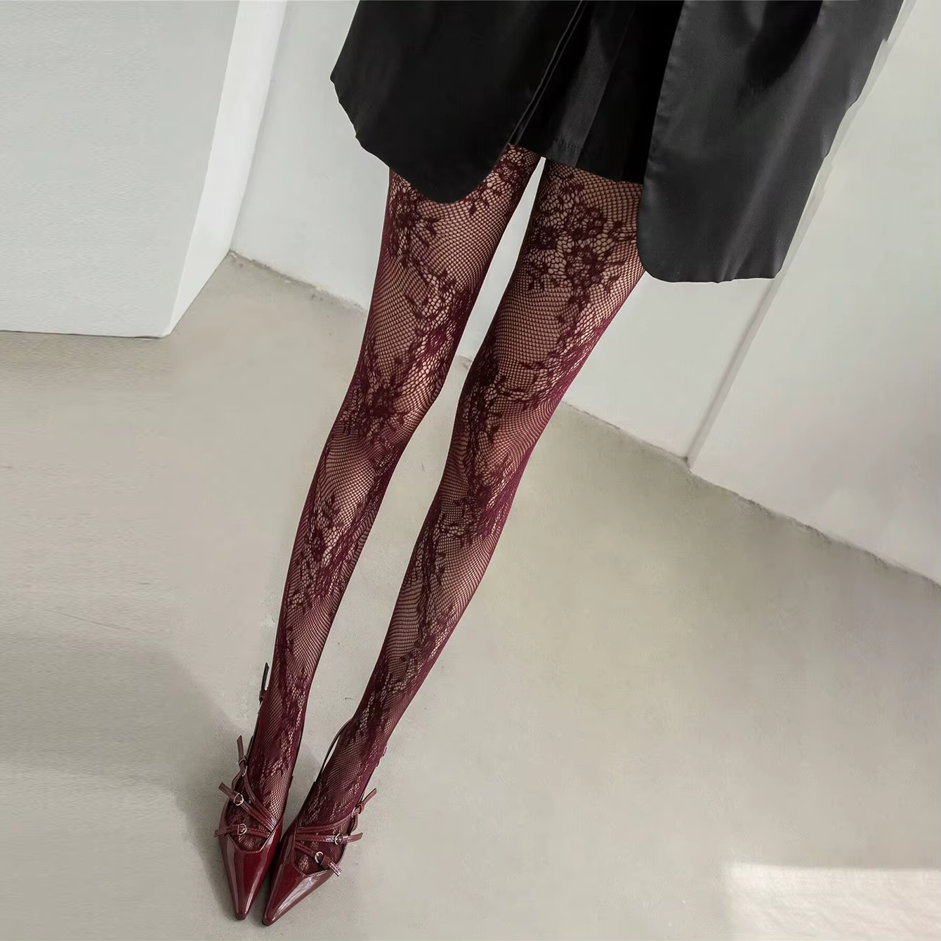 Collants Slim bordeaux noir pour femmes