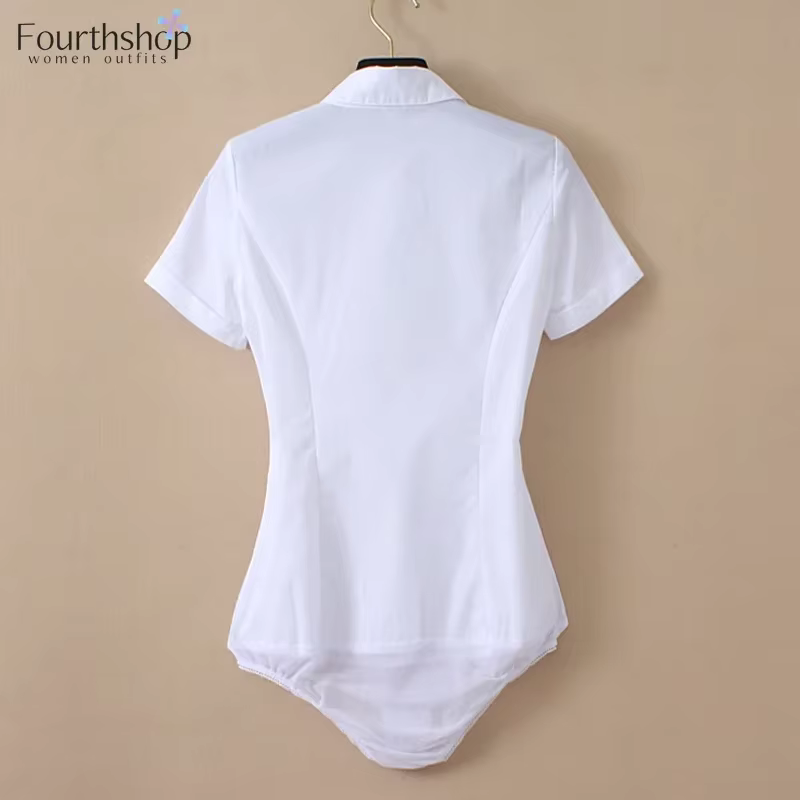 2025 body blanc femmes bureau dame affaires vêtements de travail manches courtes hauts et chemisiers chemises de mode combinaisons élégantes XL nouveau