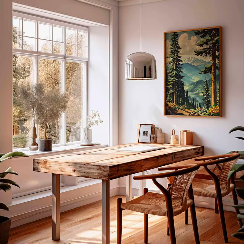 Affiche murale en toile rétro montagne-foret, impression de paysage naturel sans cadre pour la décoration du salon et de la chambre à coucher, 1 pièce