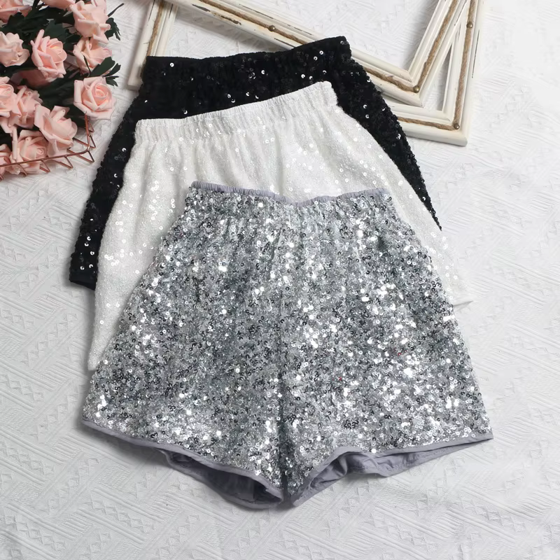 Shorts Femme à Paillettes Coupe Slim Taille Haute Sexy Y2K Streetwear Élégant pour Soirées et Été