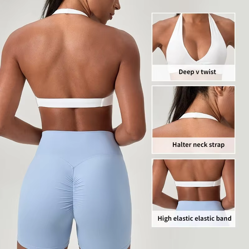 Soutien-gorge de sport pour femmes, col licou, Design élégant au dos, soutien-gorge de Yoga, de gymnastique, de course, de Fitness, vêtements pour femmes