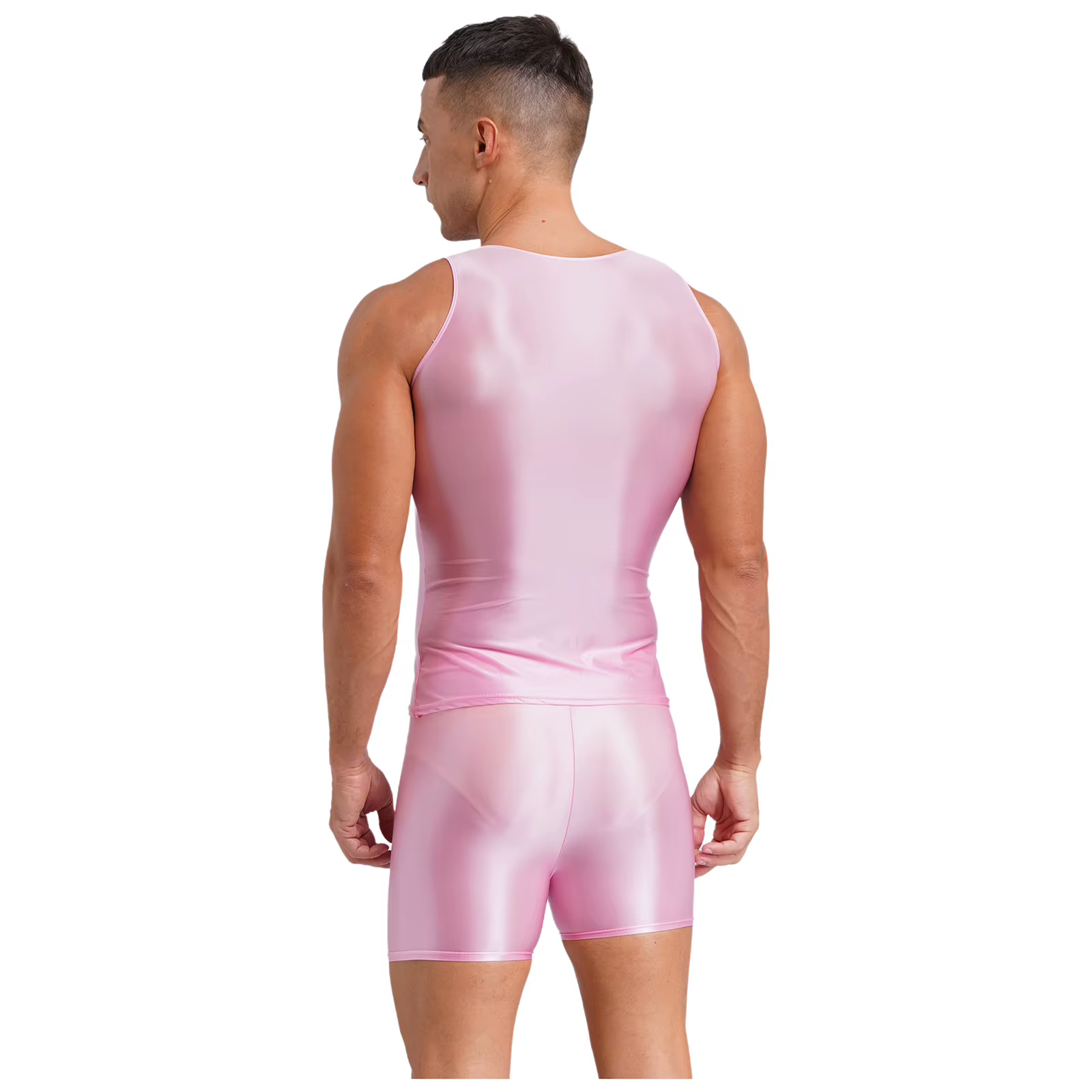 Maillot de bain brillant pour hommes, tenue deux pièces, col rond, débardeur extensible avec short, maillot de bain, Yoga, entraînement, Fitness, vêtements de sport