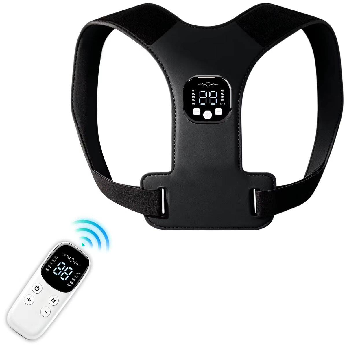 Ceinture Correctrice de Posture avec Stimulateur Musculaire EMS et Masseur Dorsal - Soulagement Ajustable de la Douleur à l'Épaule pour le Bureau et la Maison