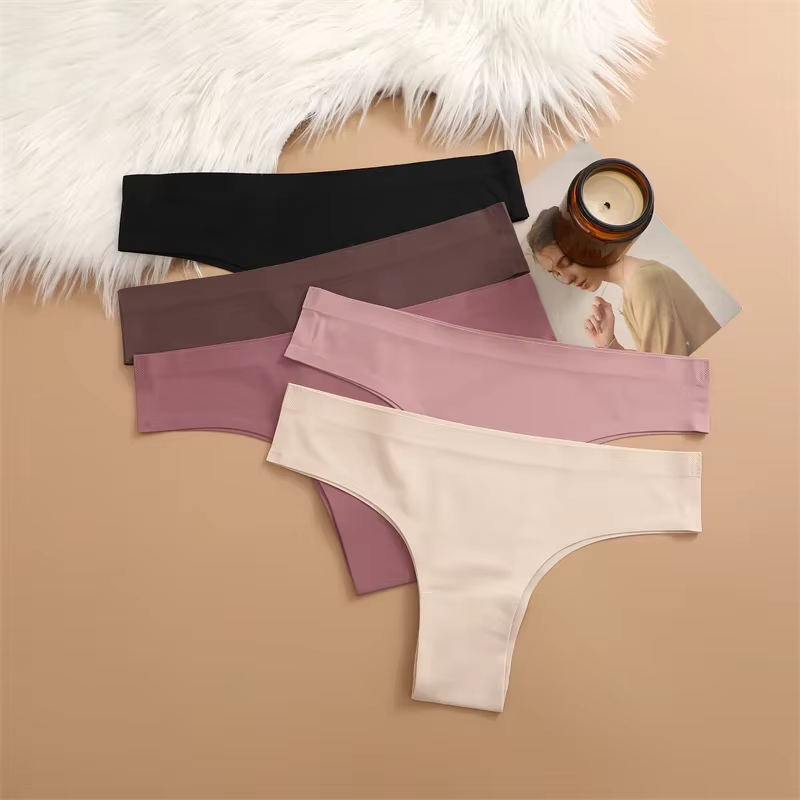 5 pièces Sexy sans couture culotte brésilienne pour femmes string femme taille basse couleur unie slips confortable