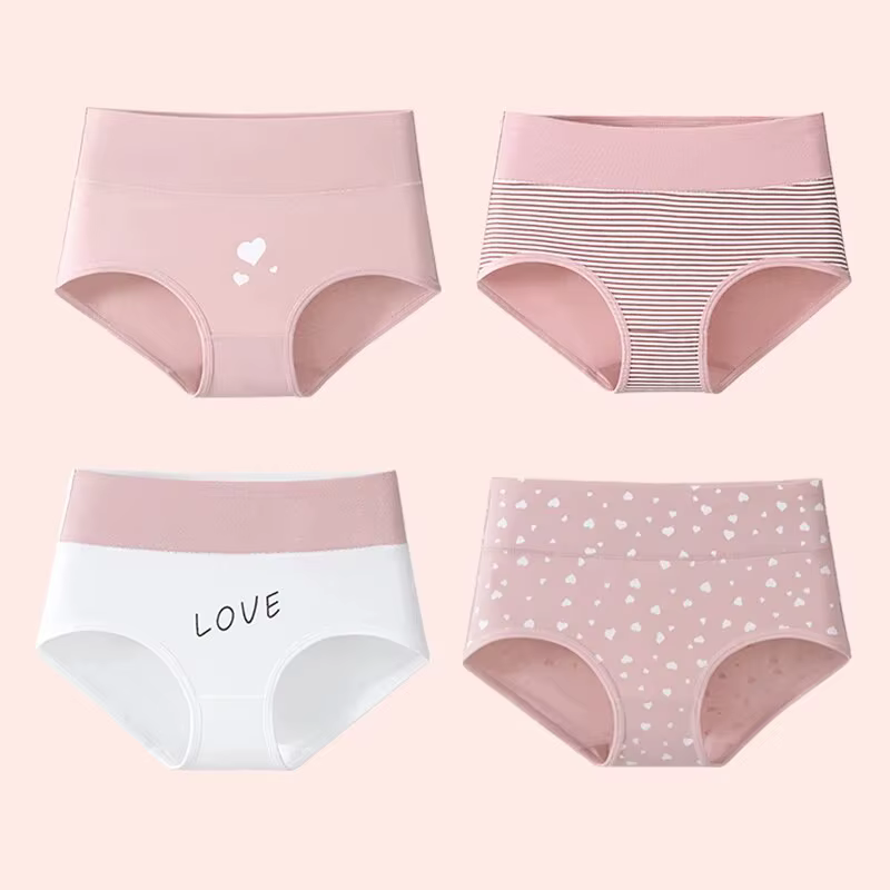 4 pièces culottes pour femmes taille haute sous-vêtements mode imprimé filles slips respirant coton culotte grande