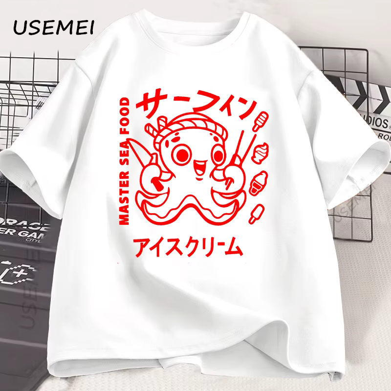 T-shirt manches courtes homme et femme, humoristique et Vintage, en coton doux, unisexe, avec imprimé graphique de poulpe japonais, Y2k