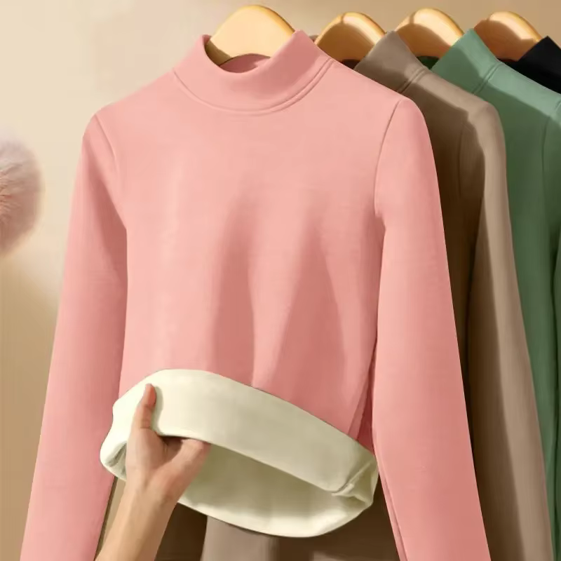 Femmes épaissir demi col roulé bas chemise Double face