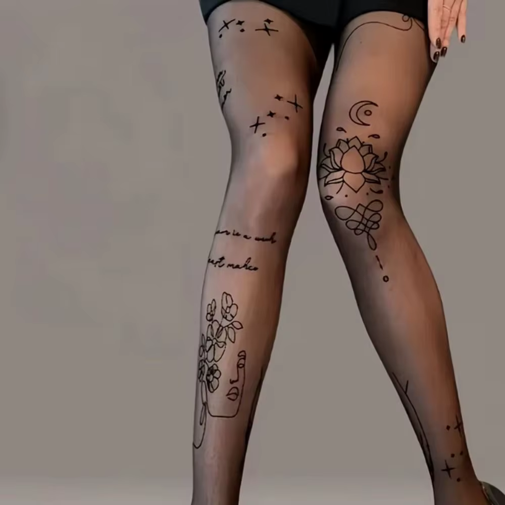 Collants Sexy avec tatouages de lettres de fleurs