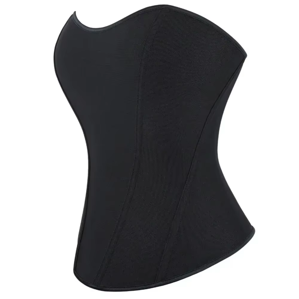 Corset Noir en Satin Respirant pour Femme, Bustier à Fermeture Éclair, Taille, Sexy, Body Shaper, Lingerie, Long Torse
