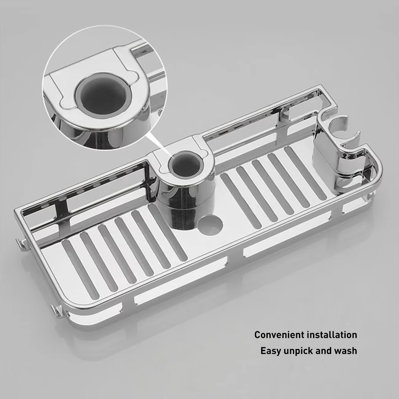Plateau de salle de bain, étagères de douche, égouttoir sans perçage, tige de levage, support amovible, étagère de douche, porte-savon, plateau de rangement