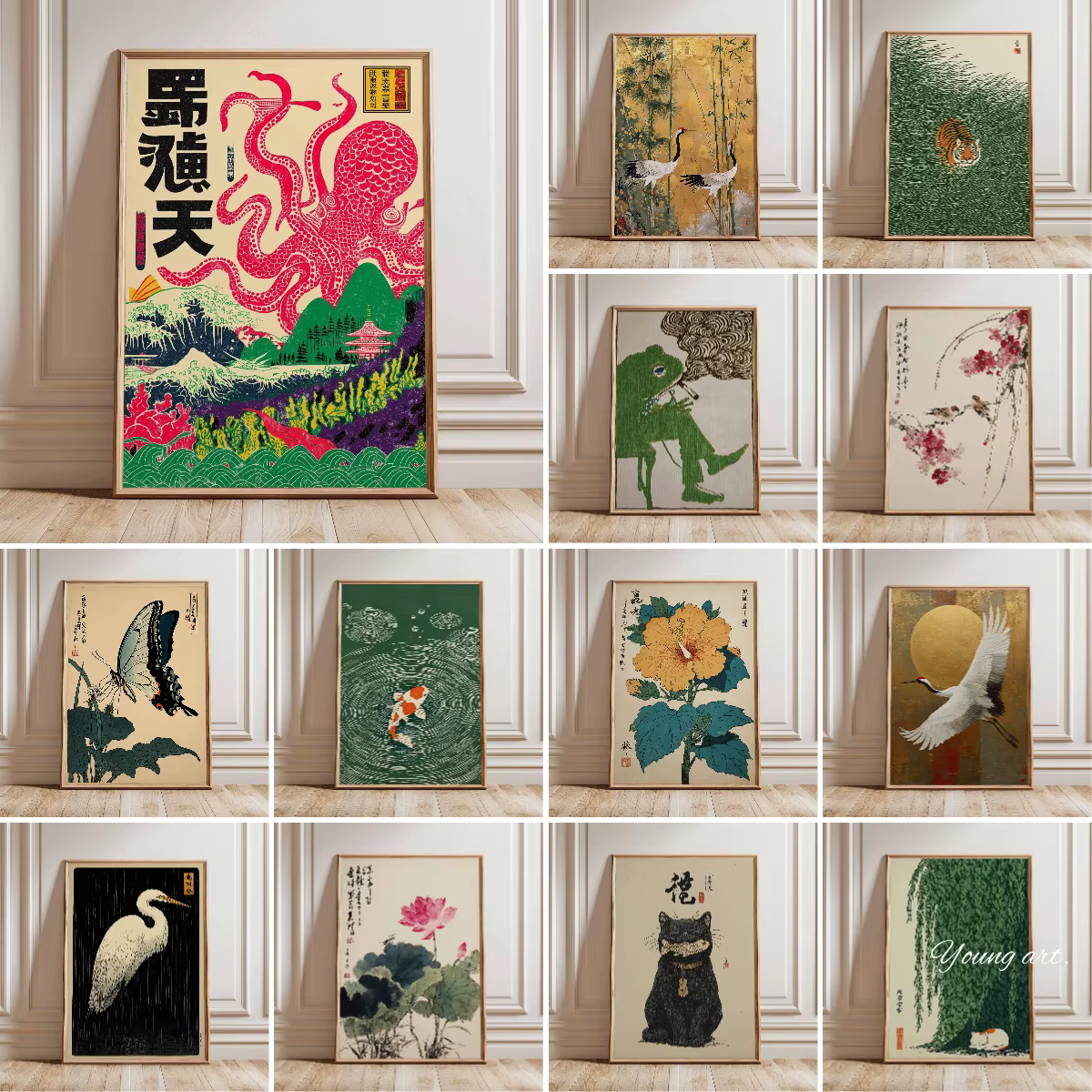 Affiche imprimée sur toile de pieuvre japonaise, style Japandi vintage, Ukiyo-e, monstre marin, impressions d'art pour salon, chambre à coucher, décoration murale, décoration intérieure