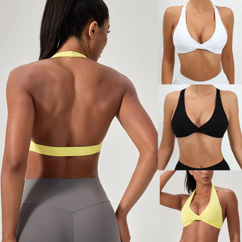 Soutien-gorge de sport de Yoga pour femmes, col licou, Design élégant au dos, soutien-gorge de gymnastique Sexy pour la course, le Fitness