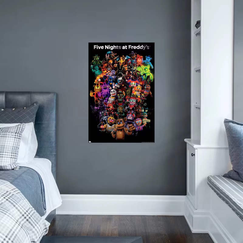 Lot de 5 affiches Five Nights at Freddy's pour décoration murale de salle de jeux, impressions d'horreur FNAF sans cadre, pour chambre, dortoir, man cave, fournitures de fête, cadeau pour les fans