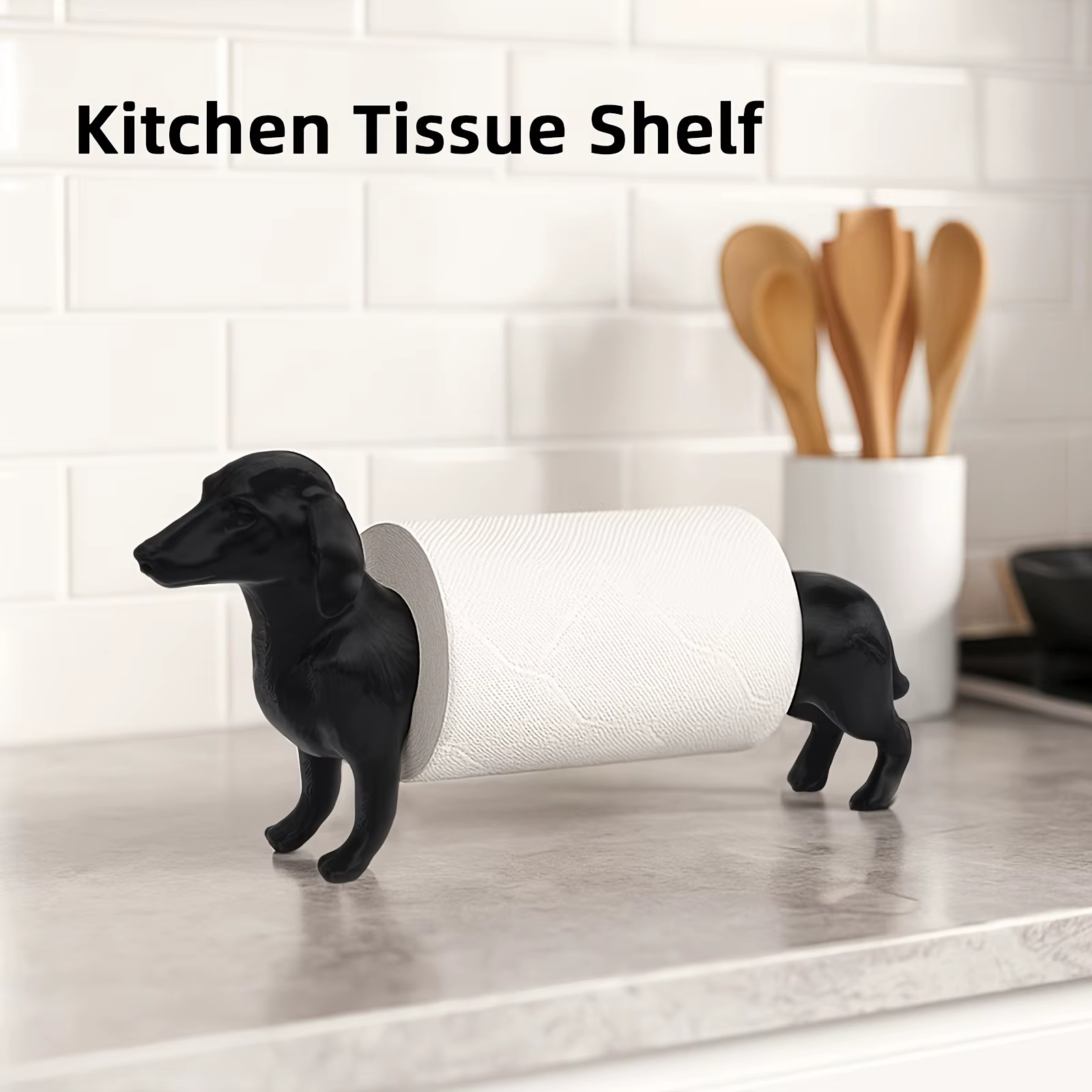 1 support de papier toilette amusant – un support noir sur pied conçu avec de jolis motifs de chiens, idéal pour les essuie-tout de cuisine