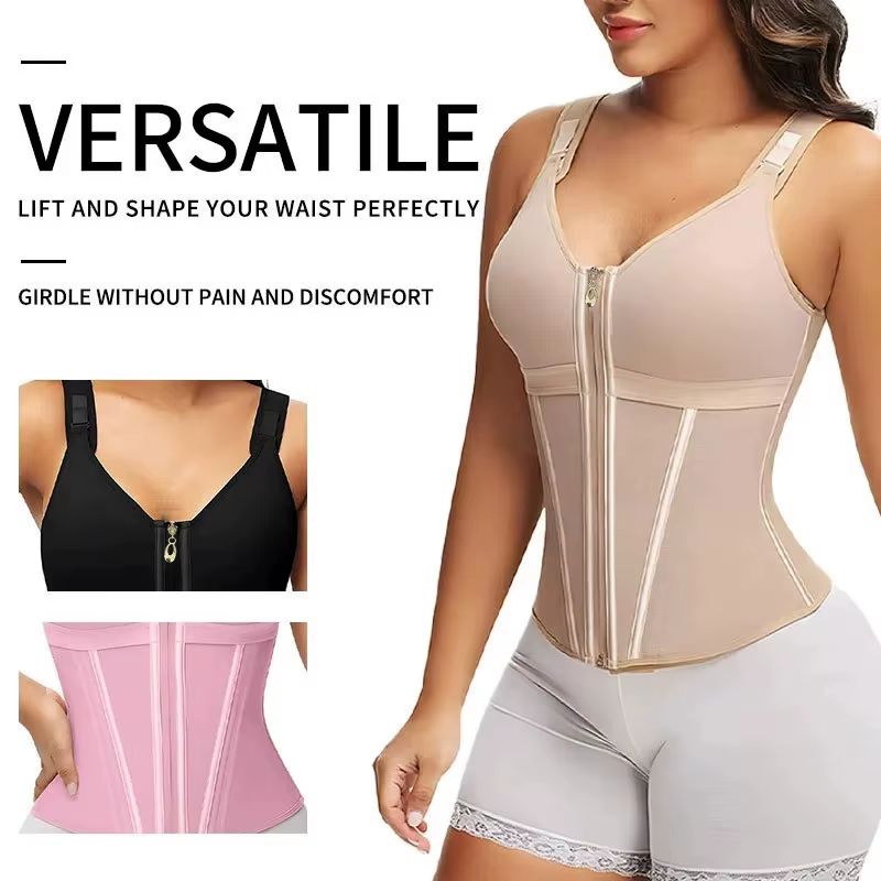 Shapewear femmes colombien Fajas taille formateur ventre contrôle gilet corps Shaper 17 os en acier 3 rangées crochets fermeture éclair sangle réglable