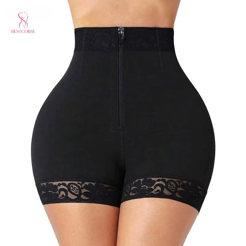 Shorty gainant taille haute à haute compression avec fermeture éclair