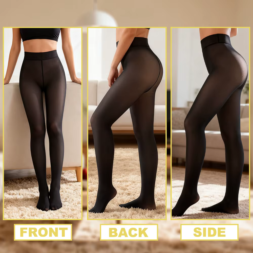Collants noirs doublés en polaire pour femmes