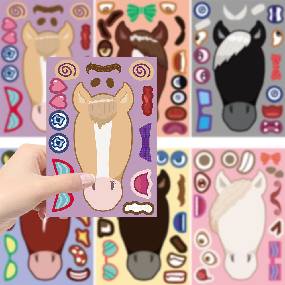 8 modèles d'autocollants de collage tête de cheval de dessin animé - Autocollants imperméables DIY pour journaux, étuis de téléphone et carnets AnimeWorlds Store