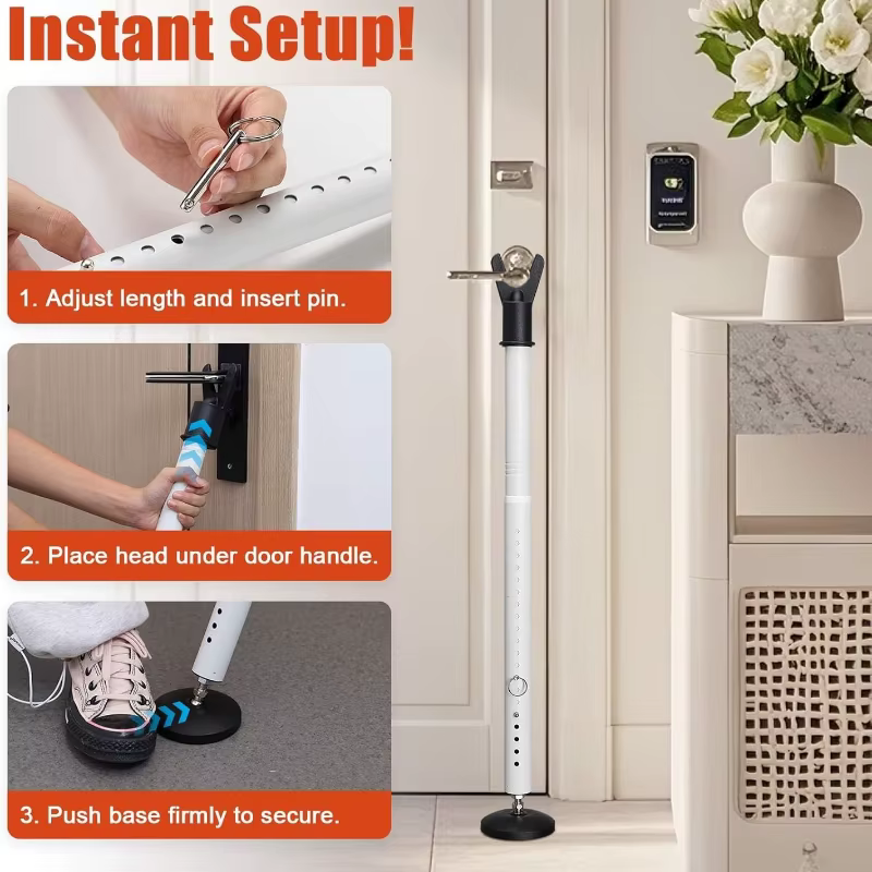 Barre de sécurité de porte pour la maison et les voyages, butoir de porte Anti-effraction réglable et robuste, Base antidérapante pour l'avant et le Patio