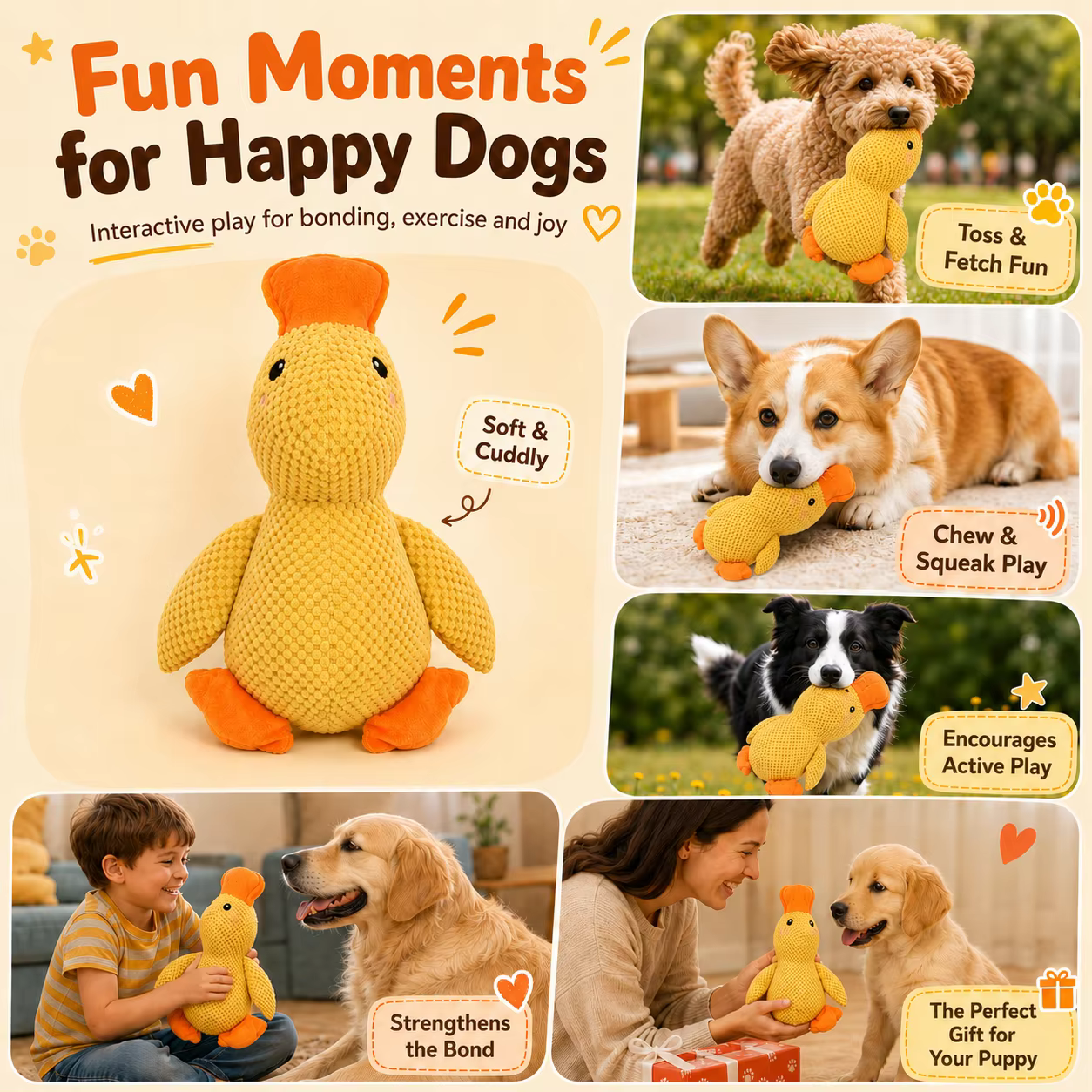 Jouet en peluche pour chien, canard endormi avec son, peluche interactive pour animaux de compagnie, résistant aux morsures, pour la mastication, pour chiot et chat, soulage l'ennui, produit pour anim