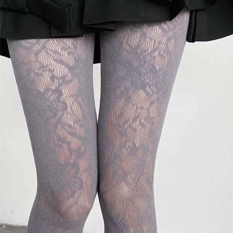 Collants noirs sexy en résille à motif floral