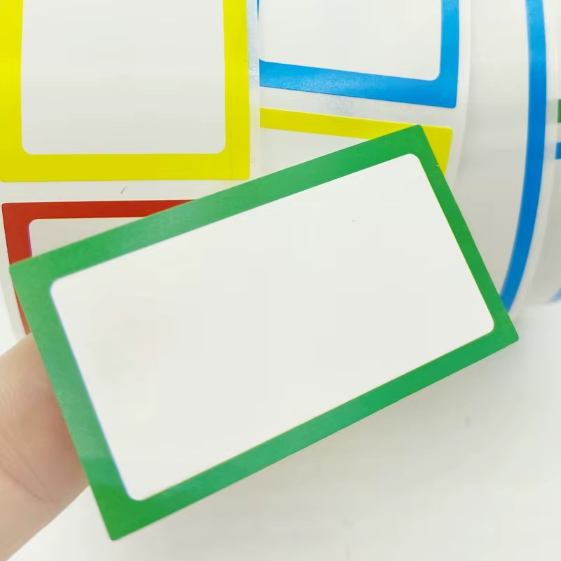 Grande étiquette autocollante colorée, 1 rouleau, avec notes autocollantes vierges, nom écrit à la main, grande étiquette rectangulaire