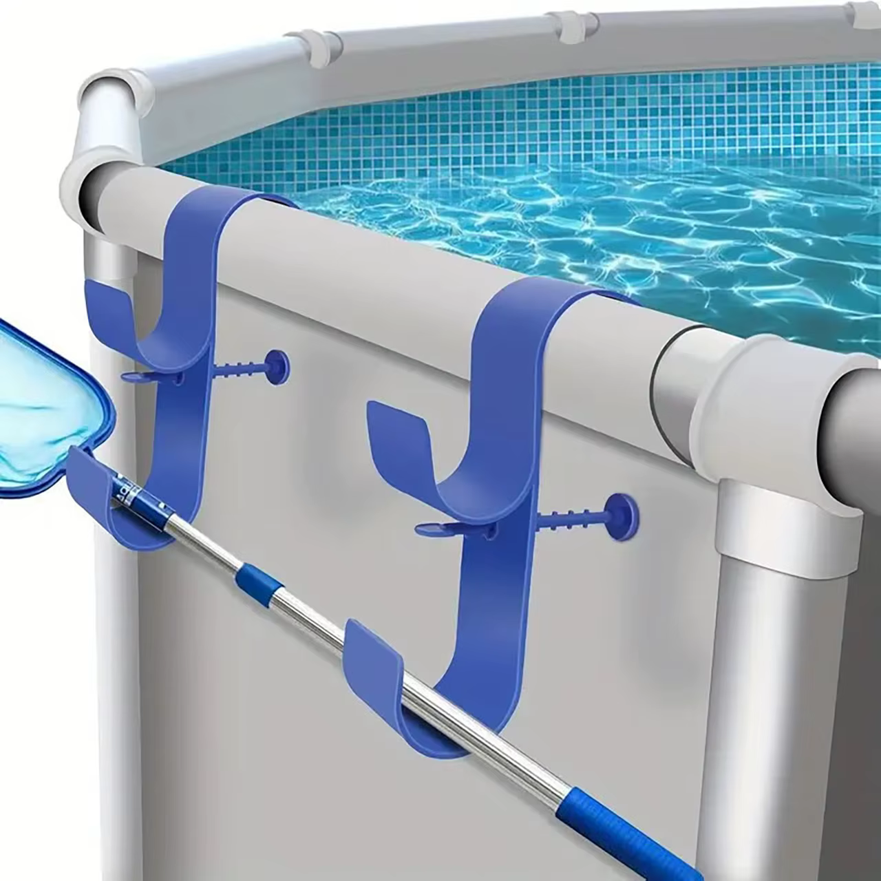 Support de poteau de piscine réglable pour poteaux télescopiques, écumoirs et râteaux à feuilles