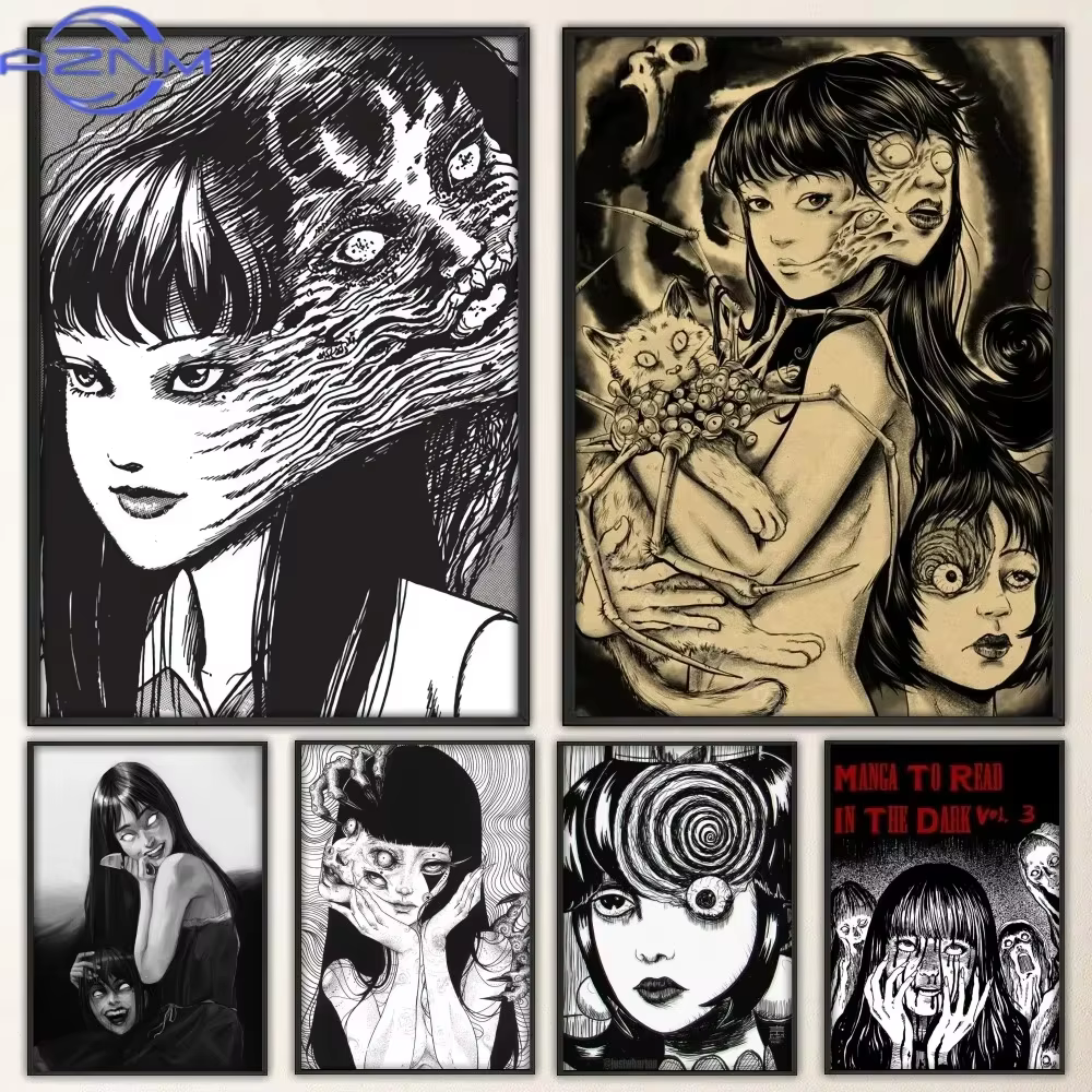Affiches imprimées de dessins animés japonais Junji Ito, peinture sur toile murale, autocollant mural pour chambre à coucher, salon, bar, restaurant, petit format