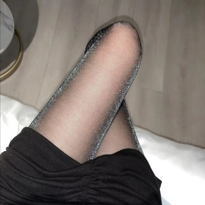 Collants transparents en soie noire brillante et Sexy pour femmes