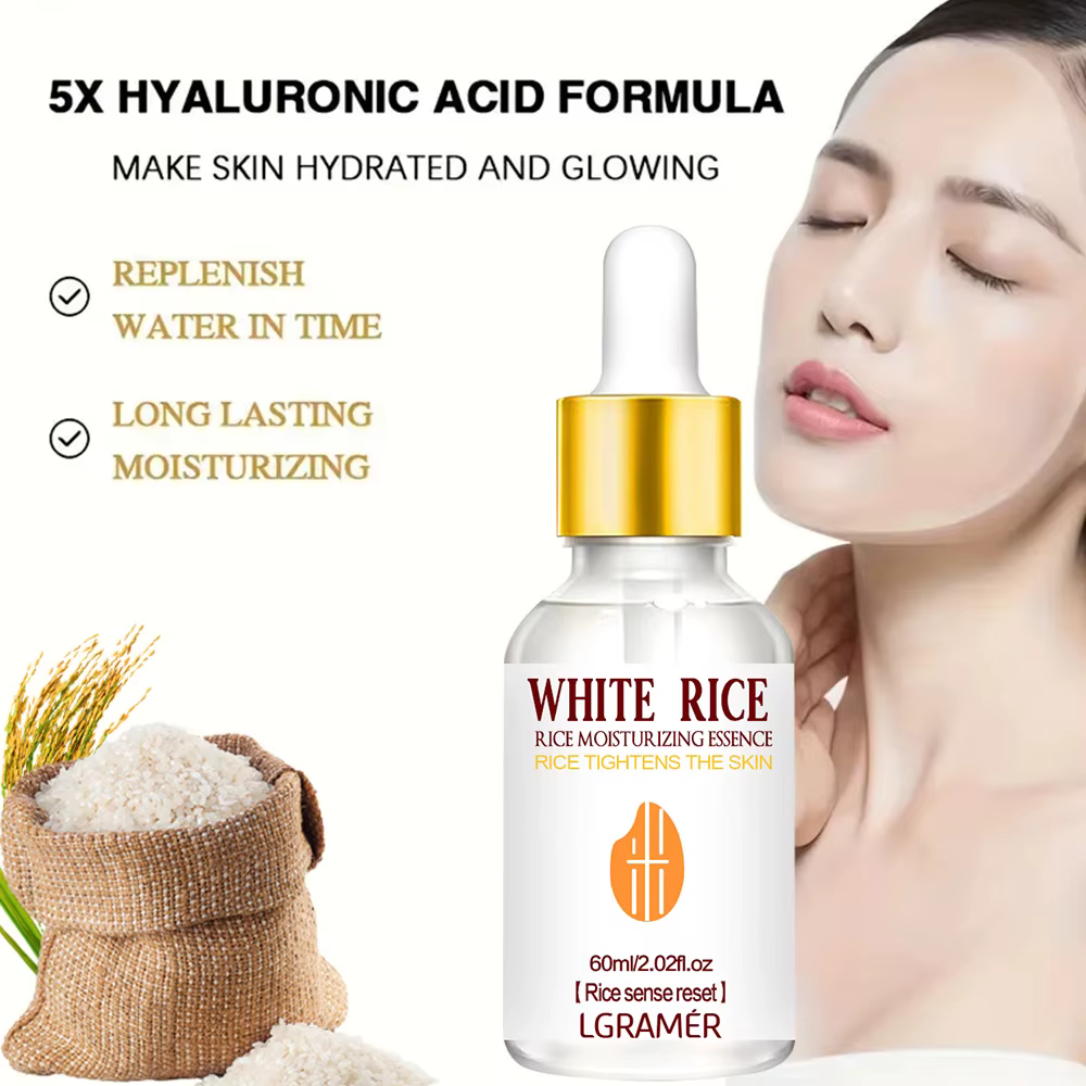 LGRAMER Essence de riz, sérum hydratant blanchissant pour le visage, élimination des taches de rousseur, réduction des rides, adapté à toutes les saisons, soins de la peau