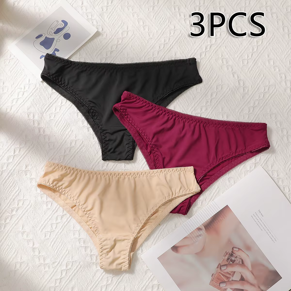 Viomisha 3 pièces/ensemble culottes pour femmes Sexy doux rayé caleçon couleur unie slips femme confortable Stretch Lingerie S-XL