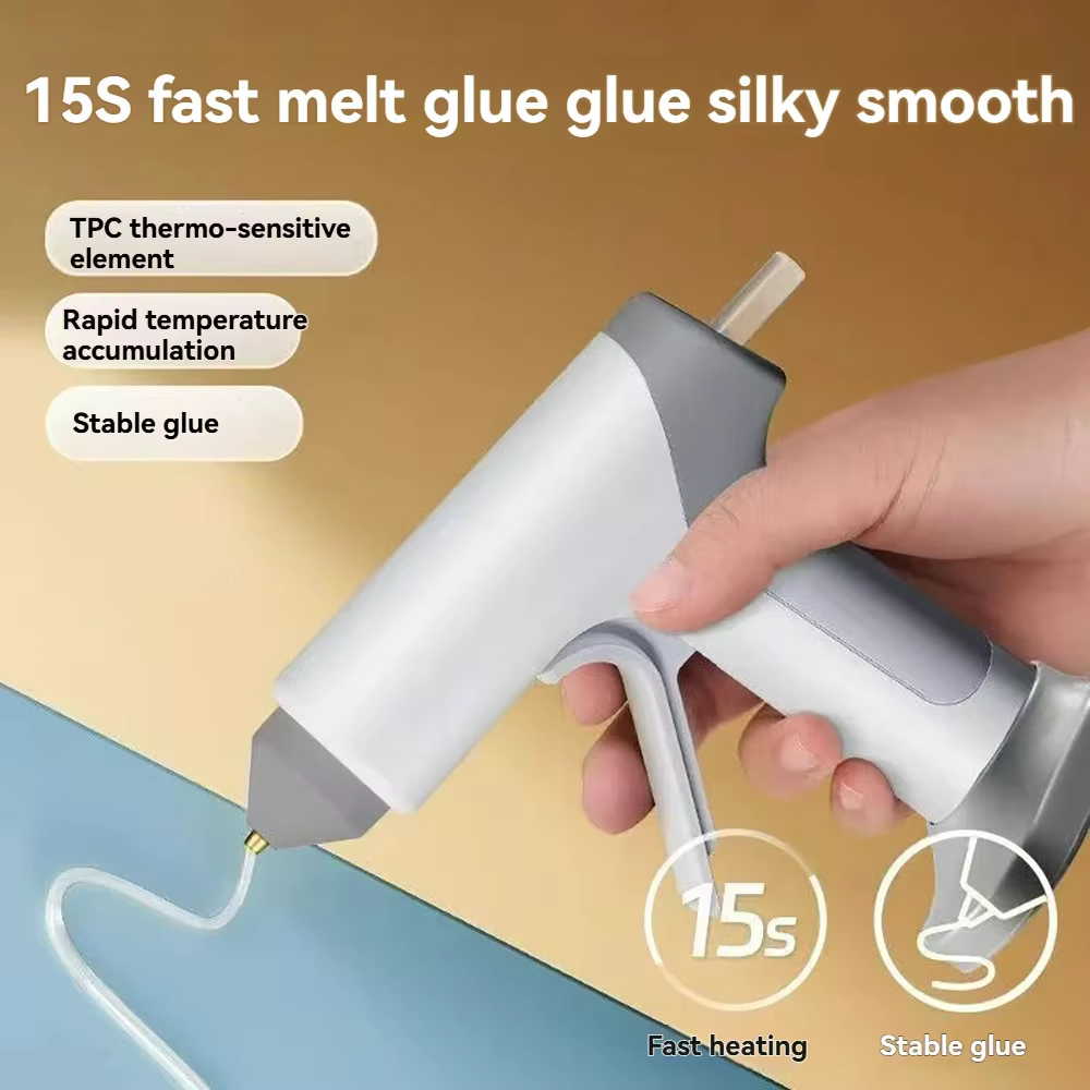 Pistolet à colle thermofusible sans fil pour l'école, 3.7V, 2000mAh, chargement USB, 15 secondes de démarrage, bâtons de colle de 7mm, poignée anti-fuite et résistante à la chaleur