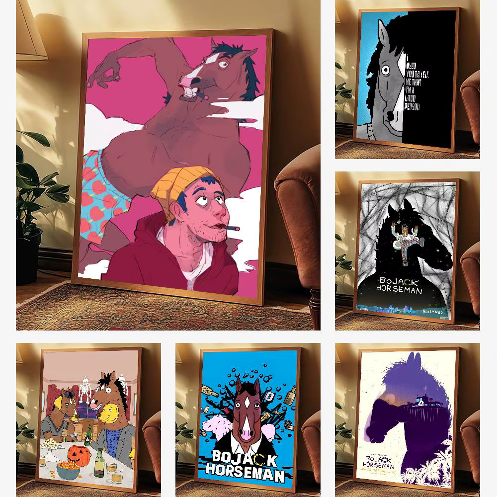 Affiche d'art drôle BoJack H-Horsemans avec imprimés, décoration de maison, chambre à coucher, salon, cadeau
