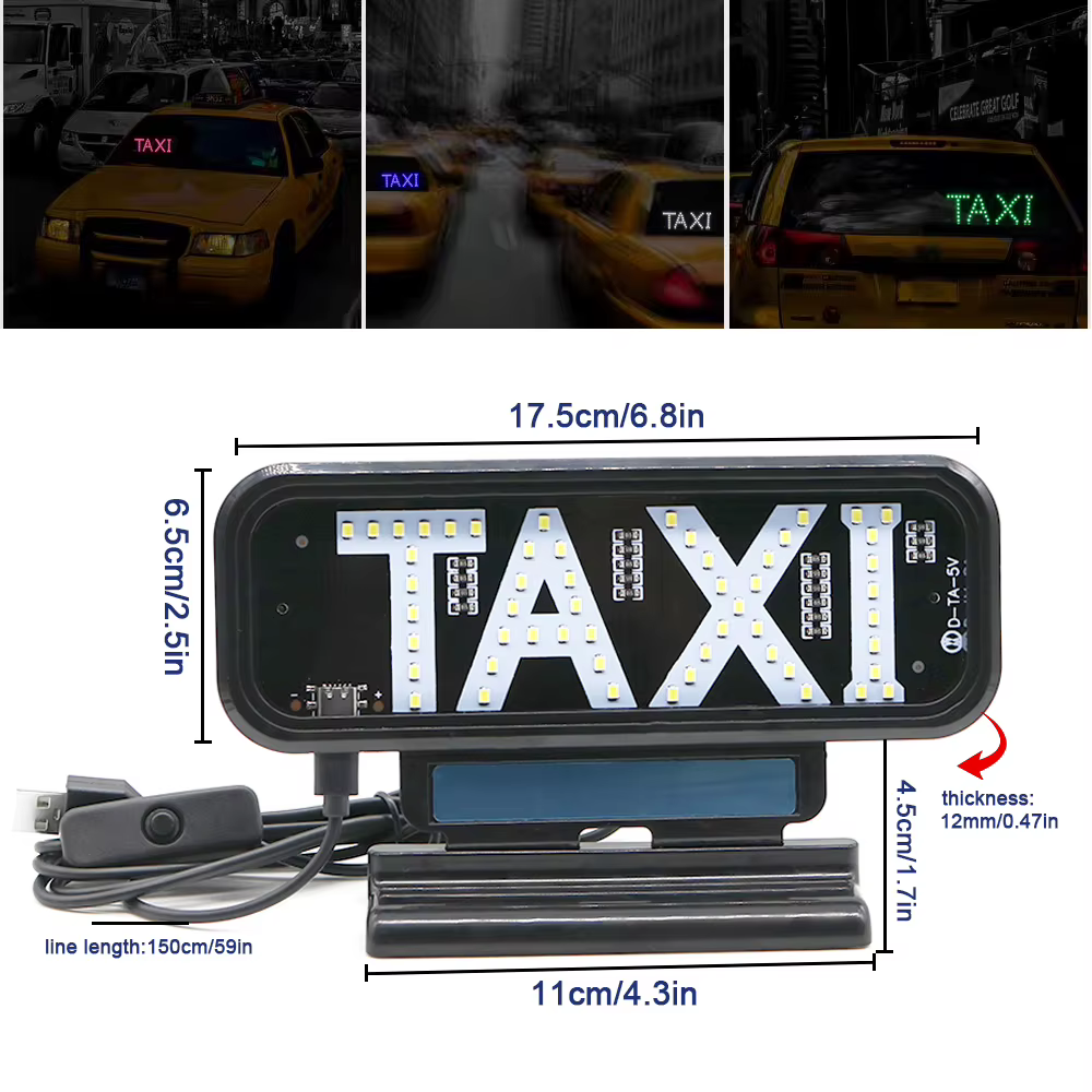 Lettres lumineuses LED pour taxi, éclairage intérieur de voiture, avec autocollant adhésif puissant, USB C, lettres lumineuses sur panneau.