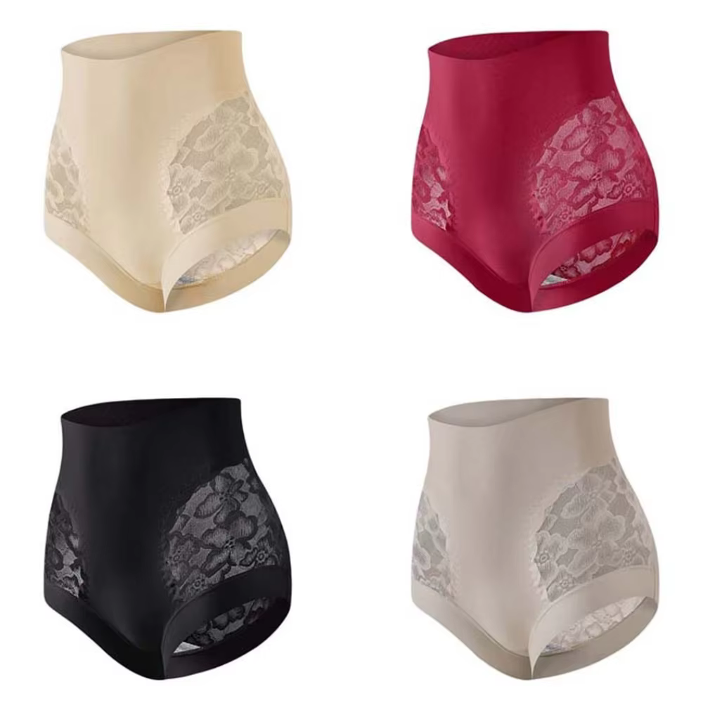 Culotte gainante post-partum taille haute sans couture avec fleurs en dentelle