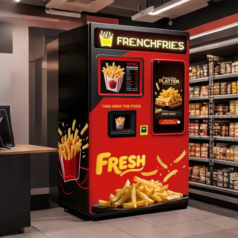 Distributeur automatique de frites personnalisé avec écran tactile intelligent et paiement sans espèces, adapté aux cinémas et aux stades