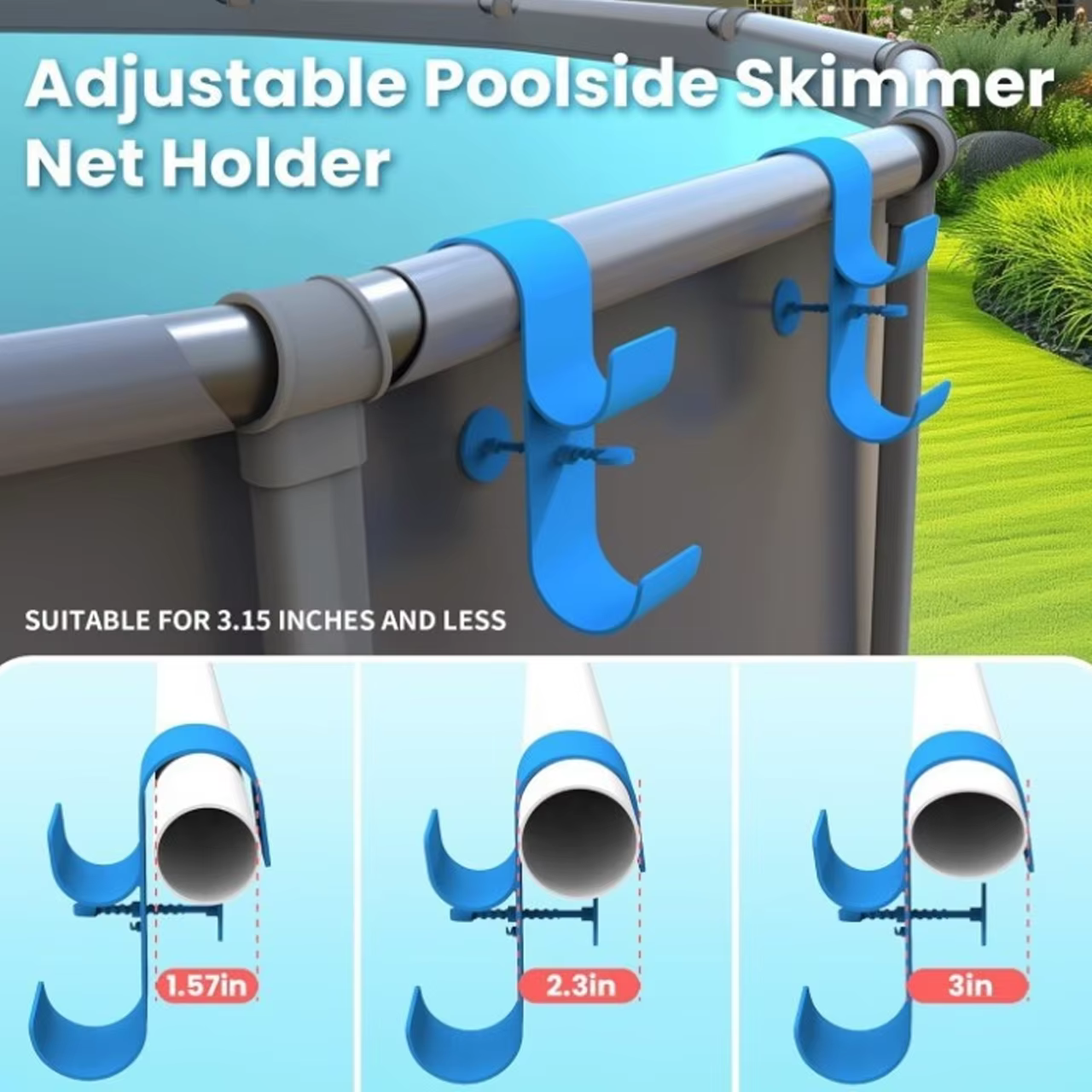 Support de poteau de piscine réglable pour poteaux télescopiques, écumoirs et râteaux à feuilles