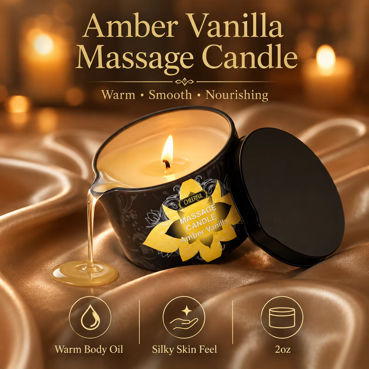 Bougie de massage à la vanille et à l'ambre, bougie de massage parfumée à la cire de soja naturelle pour le massage corporel, bougie d'aromathérapie pour les soins de spa à domicile