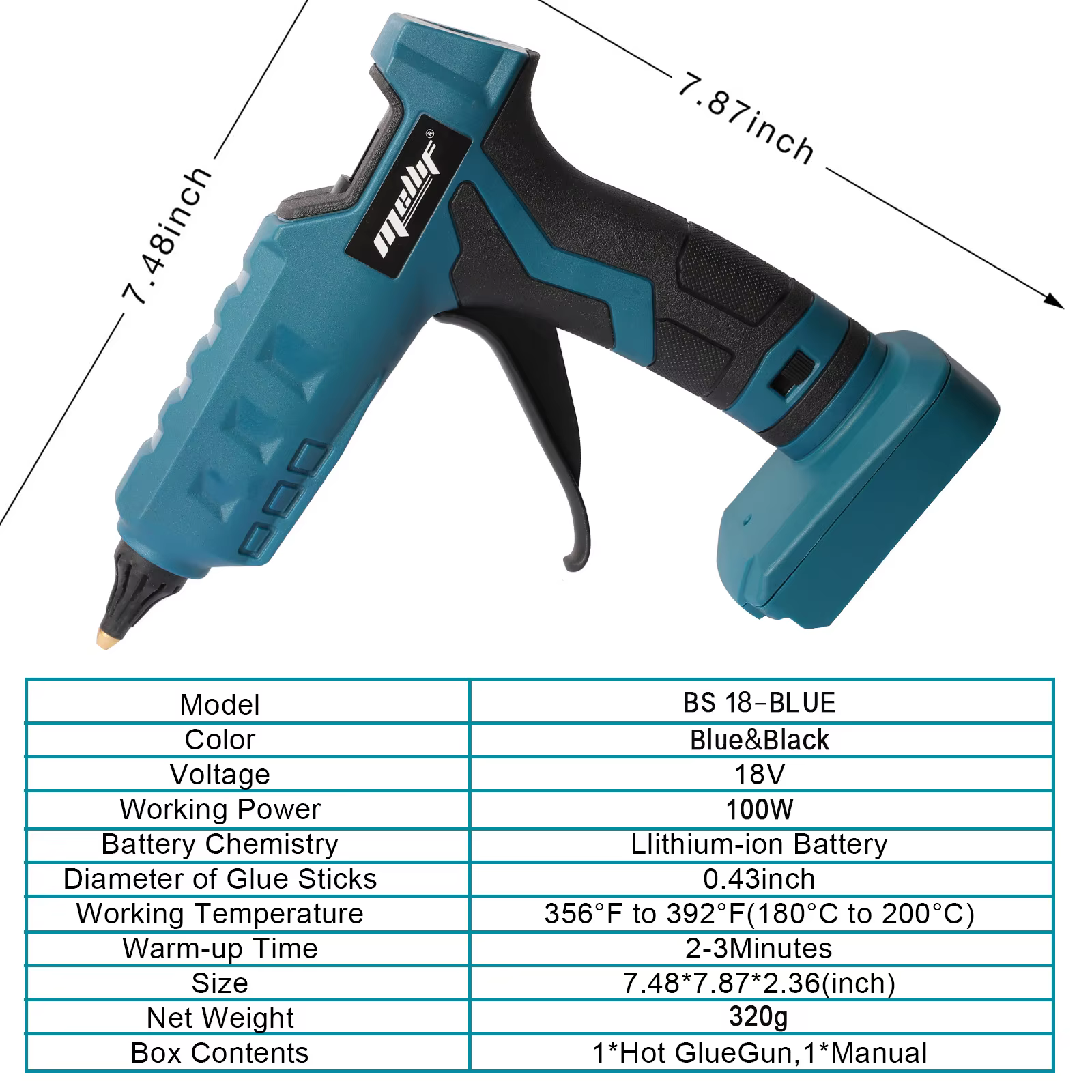 Pistolet à colle sans fil pour batterie Bosch 18V GBA/GBA ProCORE, pistolet à colle chaude pleine taille, bâton de 11 mm pour le bricolage (sans batterie)