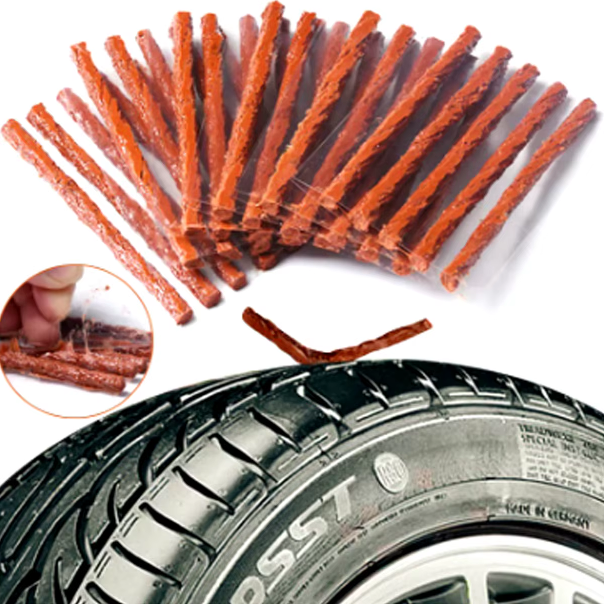 Bandes de réparation de pneus, 10/20/50 pièces, joints de colle en caoutchouc sans chambre à air pour voiture, moto, Kit de pneus, mèches, vers, outils, accessoires