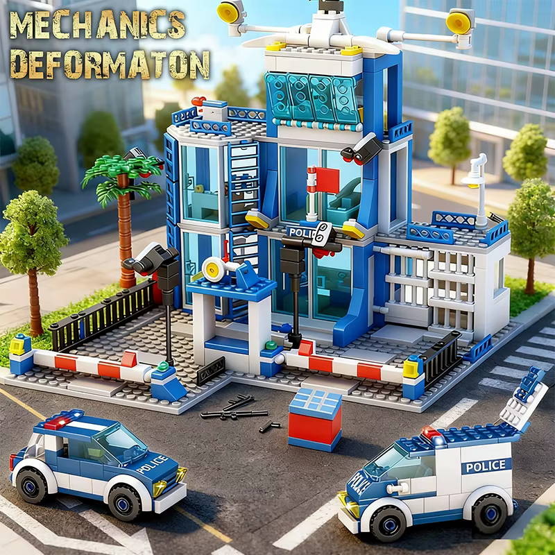 Ensemble de blocs de construction de la station de police de la ville, voiture SWAT, hélicoptère, blocs de construction de la ville, jouet pour enfants, garçons, cadeau de Noël