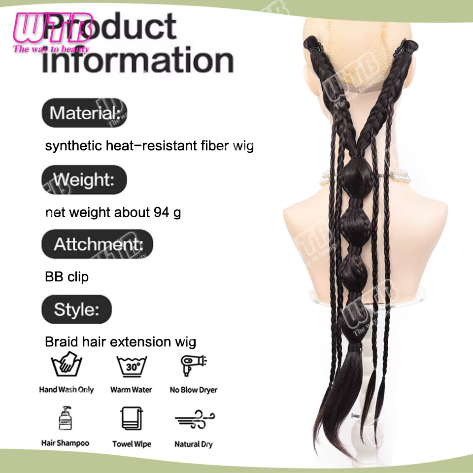 WTB Perruque tressée synthétique avec clip BB, élégante et délicate, idéale pour les mariages, les fêtes et le quotidien des femmes