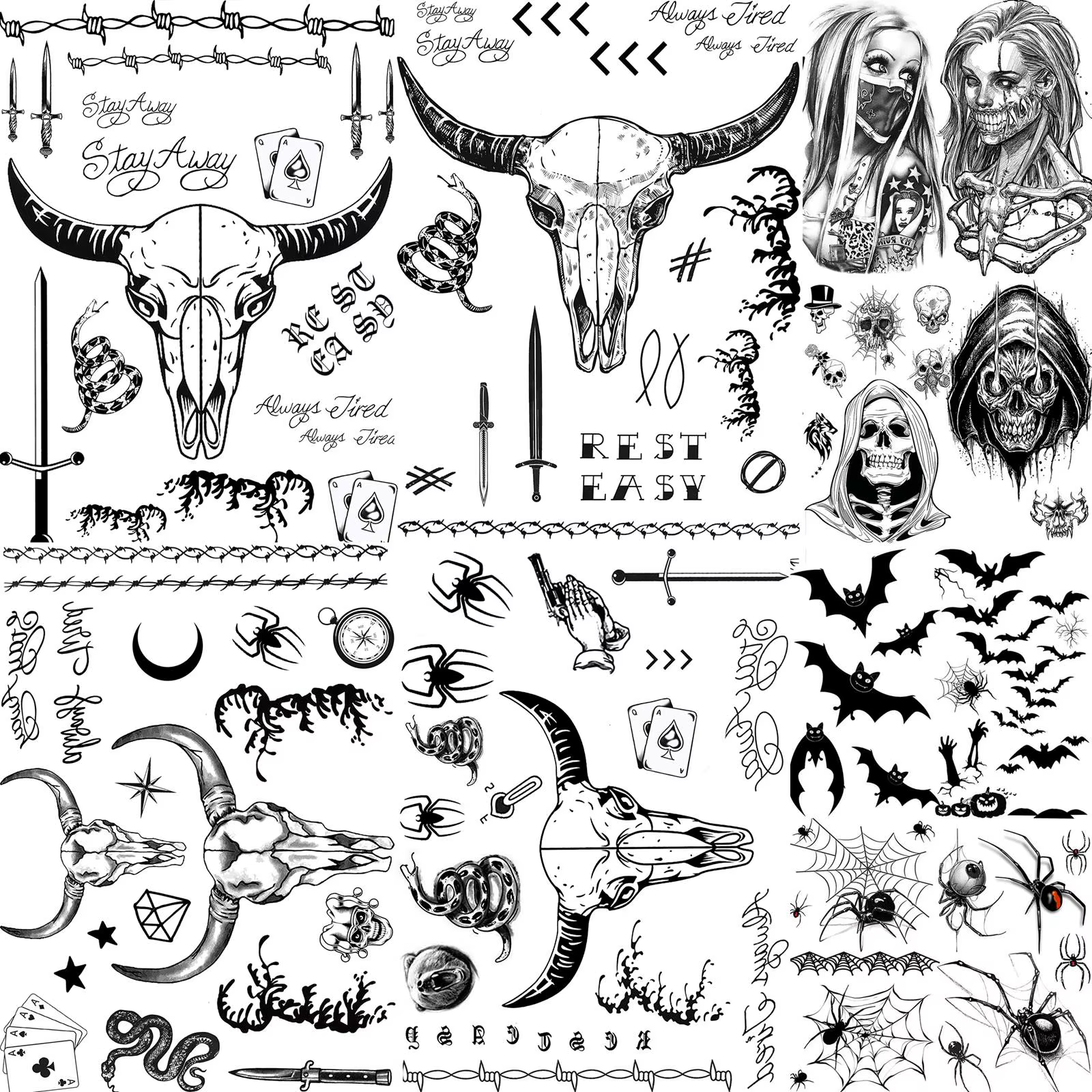 12 feuilles mode Pop rappeur taureau tête de bœuf tatouages temporaires pour hommes femmes adultes Halloween Costume Malone Fans bras cou faux
