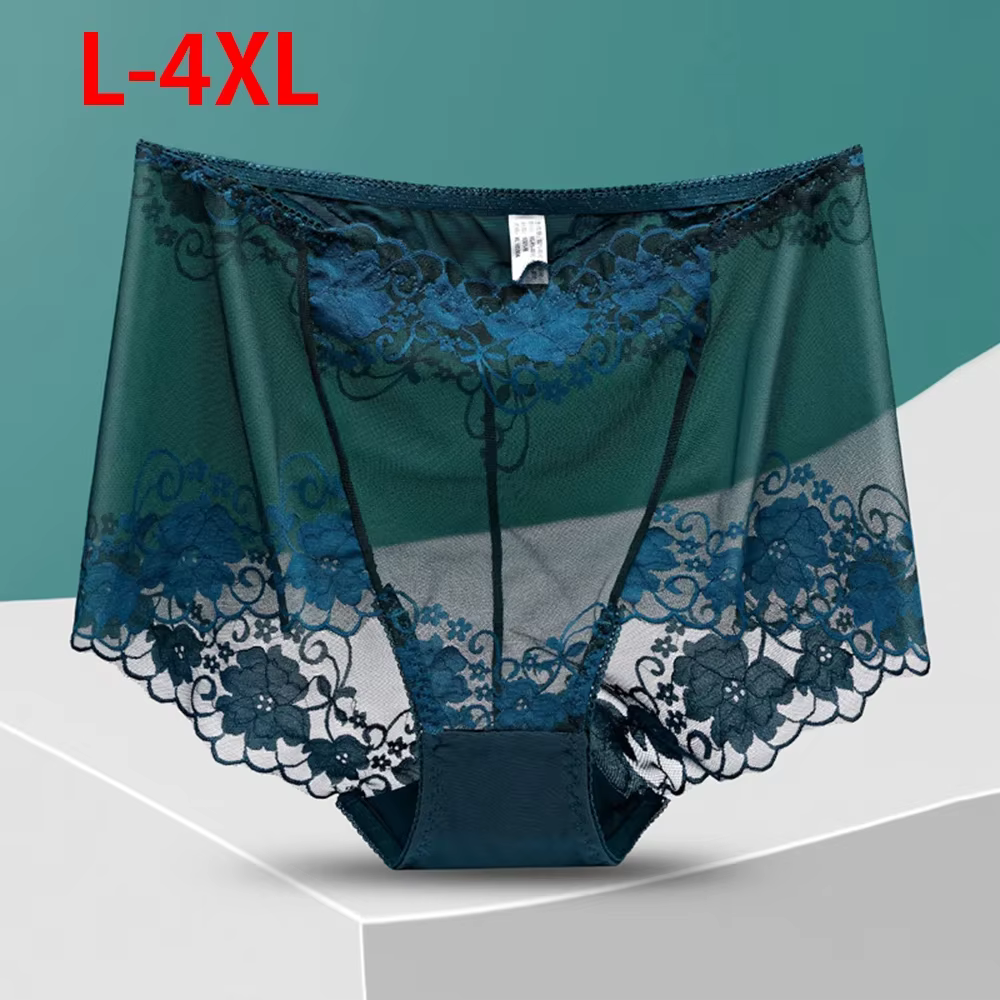 Grande taille taille haute culottes femmes sous-vêtements Sexy dentelle slips transparents grande culotte femme caleçon grande taille Lingerie L-4XL