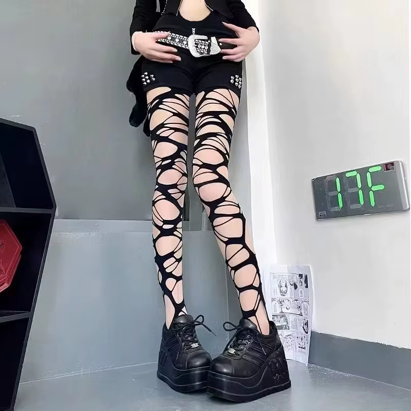 Collants résille déchirés noirs Sexy pour femmes