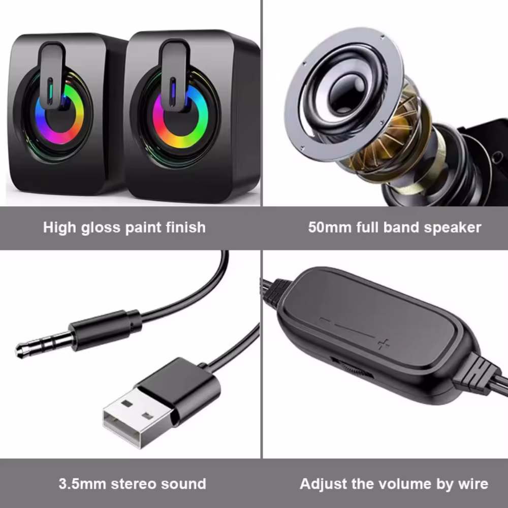Haut-parleurs d'ordinateur, boîte de son PC, microphone stéréo HIFI avec lumière LED pour ordinateur de bureau, musique surround, haut-parleurs de jeu RGB