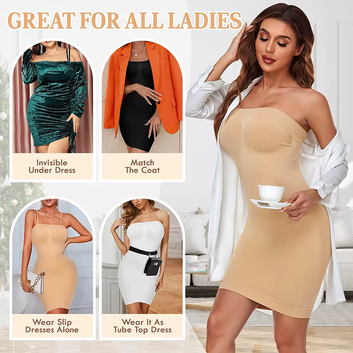 Sous-robe gainante sans bretelles pour femme
